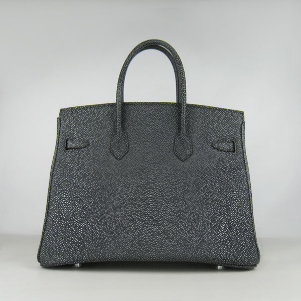 High Quality Fake Hermes Birkin 35CM Pearl Veins Leather Bag Black 6089